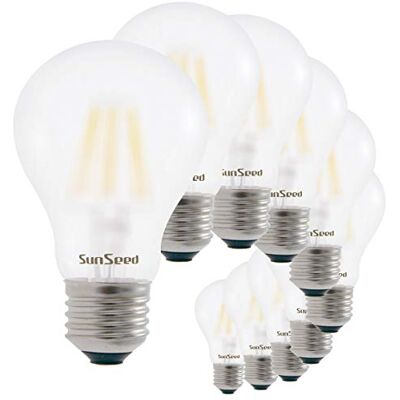 SUNSEED 10x Lampadina E27 Filamento LED Satinata 9W Goccia A60 1200 Lumen Luce Naturale 4000K, 83W Equivalente SUNSEED 10x Lampadina E27 Filamento LED Satinata 9W Goccia A60 1200 Lumen Luce Naturale 4000K, 83W Equivalente
