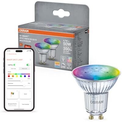 OSRAM SMART+ Faretto LED RGB PAR16 (confezione da 2, GU10, 5W) – 16M colori – luce regolabile – compatibile con Matter via Wi-Fi – Alexa, Google, Apple OSRAM SMART+ Faretto LED RGB PAR16 (confezione da 2, GU10, 5W) – 16M colori – luce regolabile – compatibile con Matter via Wi-Fi – Alexa, Google, Apple