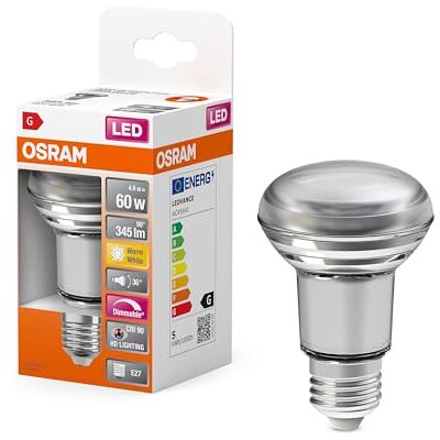 OSRAM Lamps Riflettore LED, R63, E27, 4.8 W, Trasparente, Bianco Caldo, 2700 Kelvin OSRAM Lamps Riflettore LED, R63, E27, 4.8 W, Trasparente, Bianco Caldo, 2700 Kelvin
