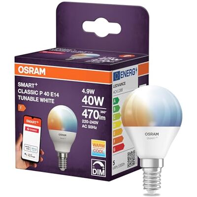 OSRAM Lampada LED SMART P40 mini a forma di sfera E14, 4,9 W ZigBee 3.0, bianco sintonizzabile 2700-6500 K, dimmerabile, controllo tramite app, Alexa OSRAM Lampada LED SMART P40 mini a forma di sfera E14, 4,9 W ZigBee 3.0, bianco sintonizzabile 2700-6500 K, dimmerabile, controllo tramite app, Alexa
