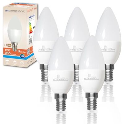 LED ATOMANT 5x Lampadina LED E14 Candela C37 9W Bianco Freddo 950lm Attacco piccolo LED ATOMANT 5x Lampadina LED E14 Candela C37 9W Bianco Freddo 950lm Attacco piccolo