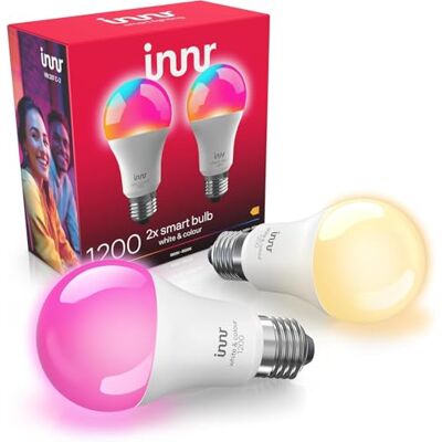 innr Lampadina Smart E27, per Hue* e hub Zigbee, Confezione da 2 LED RGB, Bianco e Colori, 16 Milioni di Colori, 50% di Luce in Più, 1210 lumen, Dimmerabili innr Lampadina Smart E27, per Hue* e hub Zigbee, Confezione da 2 LED RGB, Bianco e Colori, 16 Milioni di Colori, 50% di Luce in Più, 1210 lumen, Dimmerabili