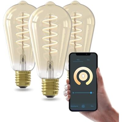 CALEX Lampadina LED Smart, E27, ST64, Filamento Oro, luce calda, Dimmerabile, controllo app Wi-Fi & vocale, Confezione da 3 CALEX Lampadina LED Smart, E27, ST64, Filamento Oro, luce calda, Dimmerabile, controllo app Wi-Fi & vocale, Confezione da 3