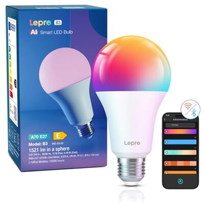 Lepro B3 AI Lampadina Smart E27, 1521LM RGB&Luce Bianca Regolabile Progettista Illuminazione AI Personalizzato, Funziona con Alexa/Google Assistant, Connessione Wi-Fi/Bluetooth, Sync Musicale Lepro B3 AI Lampadina Smart E27, 1521LM RGB&Luce Bianca Regolabile Progettista Illuminazione AI Personalizzato, Funziona con Alexa/Google Assistant, Connessione Wi-Fi/Bluetooth, Sync Musicale