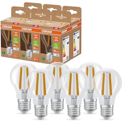 OSRAM Lampada LED SUPERSTAR+ CLASSIC A FIL 40, E27, 2,2 W, 470 lm, 4000 K, luce bianca fredda, lunga durata, fino al 60% di risparmio energetico, confezione da 6 OSRAM Lampada LED SUPERSTAR+ CLASSIC A FIL 40, E27, 2,2 W, 470 lm, 4000 K, luce bianca fredda, lunga durata, fino al 60% di risparmio energetico, confezione da 6