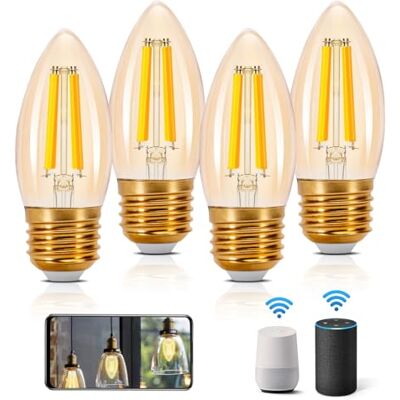 Aigostar Lampadine WiFi Alexa E27 Smart Lampadina Edison C35 4.5W 470lm Lampadine Smart Retrò Dimmerabile 2700K-6500K bianco freddo caldo, Compatibile Con Alexa, Google Home, ámbar 4 pezzi Aigostar Lampadine WiFi Alexa E27 Smart Lampadina Edison C35 4.5W 470lm Lampadine Smart Retrò Dimmerabile 2700K-6500K bianco freddo caldo, Compatibile Con Alexa, Google Home, ámbar 4 pezzi