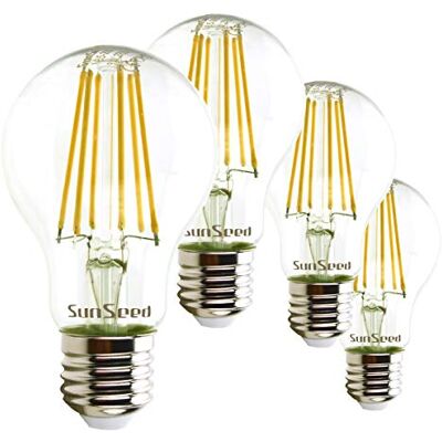 SUNSEED Garanzia 24 mesi 4x Lampadina E27 Filamento LED 9W Goccia A60 1200 Lumen Luce Calda 2700K, 83W Equivalente SUNSEED Garanzia 24 mesi 4x Lampadina E27 Filamento LED 9W Goccia A60 1200 Lumen Luce Calda 2700K, 83W Equivalente