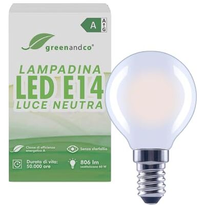 greenandco Lampadina LED E14 luce naturale, smerigliata, 3.8W 806lm, G45 Lampadina E14 sostituisce 60W, 4000K, 320°, 230V, senza sfarfallio, classe energetica A, non dimmerabile greenandco Lampadina LED E14 luce naturale, smerigliata, 3.8W 806lm, G45 Lampadina E14 sostituisce 60W, 4000K, 320°, 230V, senza sfarfallio, classe energetica A, non dimmerabile