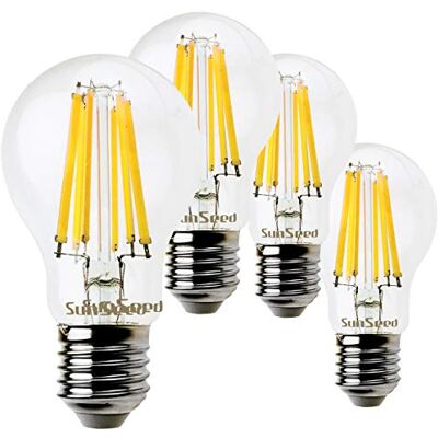 SUNSEED 4x Lampadina E27 Filamento LED 12W Goccia A60 1500 Lm Luce Naturale 4000K, 99W Equivalente SUNSEED 4x Lampadina E27 Filamento LED 12W Goccia A60 1500 Lm Luce Naturale 4000K, 99W Equivalente