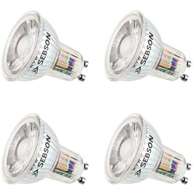SEBSON Lampadina LED GU10 5W Set da 4-380lm, Bianca Calda 3000K Equivalente a 50W Non Dimmerabile Angolo di Diffusione 36° Lampadina Spot LED 230V SEBSON Lampadina LED GU10 5W Set da 4-380lm, Bianca Calda 3000K Equivalente a 50W Non Dimmerabile Angolo di Diffusione 36° Lampadina Spot LED 230V