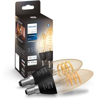 Philips White Ambiance Filament Candela Smart LED Funziona con Alexa, Google Assistant e Apple HomeKit, Pack da 2 Philips White Ambiance Filament Candela Smart LED Funziona con Alexa, Google Assistant e Apple HomeKit, Pack da 2