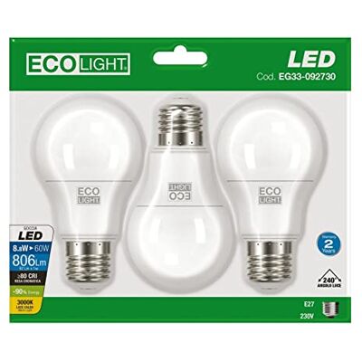 Ecolight LAMPADINE LED SFERA 3PZ 12W-3000K L.CALDA Ecolight LAMPADINE LED SFERA 3PZ 12W-3000K L.CALDA