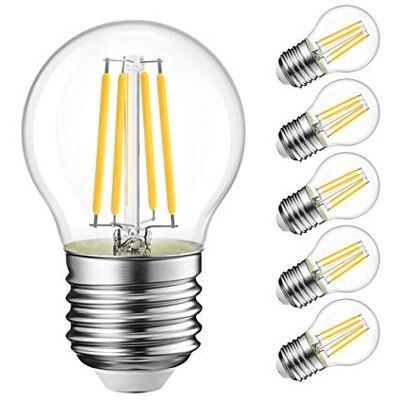 LVWIT Lampadine LED E27 Luce Calda 2700K, Lampadina LED Filamento 4W Equivalenti a 40W, 470LM, Lampadine Luce Calda, Mini Globo G45 Stile Vintage,Risparmio Energetico,Non Dimmerabile, Pacco da 6 Unità LVWIT Lampadine LED E27 Luce Calda 2700K, Lampadina LED Filamento 4W Equivalenti a 40W, 470LM, Lampadine Luce Calda, Mini Globo G45 Stile Vintage,Risparmio Energetico,Non Dimmerabile, Pacco da 6 Unità