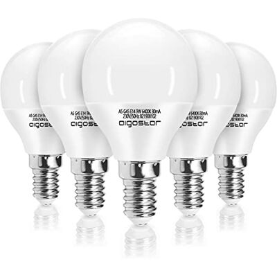 Aigostar Lampadina LED E14 da 9 W (Equivalenti a 62W), Luce Bianca Fredda 6500 K, 840 lumen, CRI> 80, Risparmio Energetico, Non Dimmerabile, Pacco da 5 Aigostar Lampadina LED E14 da 9 W (Equivalenti a 62W), Luce Bianca Fredda 6500 K, 840 lumen, CRI> 80, Risparmio Energetico, Non Dimmerabile, Pacco da 5
