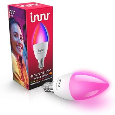 innr Lampadina Smart Candela E14, per Hue* e hub Zigbee LED RGB, Bianco e Colori, 16 Milioni di Colori, 500 lumen, Dimmerabile innr Lampadina Smart Candela E14, per Hue* e hub Zigbee LED RGB, Bianco e Colori, 16 Milioni di Colori, 500 lumen, Dimmerabile