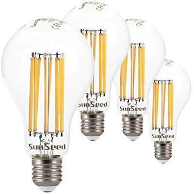 SUNSEED 4x Lampadina E27 Filamento LED 18W Goccia A75 2700 Lm Luce Calda 2700K, 162W Equivalente SUNSEED 4x Lampadina E27 Filamento LED 18W Goccia A75 2700 Lm Luce Calda 2700K, 162W Equivalente