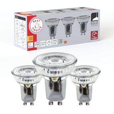 Eglo set di 3 lampade LED con attacco GU10, 3 spot LED con riflettore, lampade con riflettore da 3 watt ciascuna, sorgente luminosa bianco caldo, 3000 K, 250 lumen, Ø 5 cm Eglo set di 3 lampade LED con attacco GU10, 3 spot LED con riflettore, lampade con riflettore da 3 watt ciascuna, sorgente luminosa bianco caldo, 3000 K, 250 lumen, Ø 5 cm