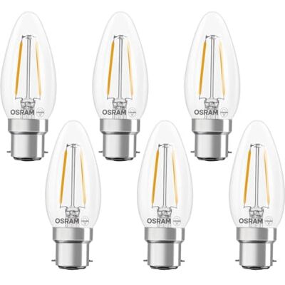 OSRAM Lampada LED Star candela forma B25 filamento, 2700 K bianco caldo, 1,8 W, B22d, trasparente, 250 lm, 15.000 h, per lampade da tavolo, apparecchi decorativi,6-Pack OSRAM Lampada LED Star candela forma B25 filamento, 2700 K bianco caldo, 1,8 W, B22d, trasparente, 250 lm, 15.000 h, per lampade da tavolo, apparecchi decorativi,6-Pack