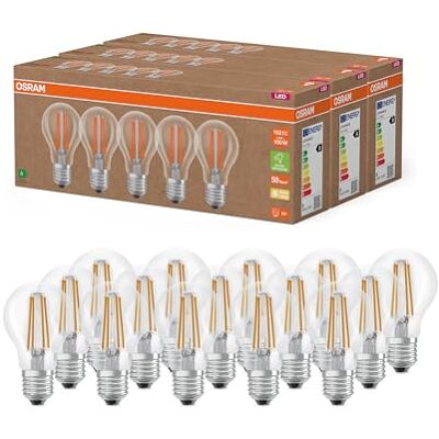 OSRAM Lampade LED ad alta efficienza con classe di efficienza energetica A, Confezione vantaggiosa con 15 lampadine, sostituzione 100W, bianco caldo (2700K),E27,vetro a filamento OSRAM Lampade LED ad alta efficienza con classe di efficienza energetica A, Confezione vantaggiosa con 15 lampadine, sostituzione 100W, bianco caldo (2700K),E27,vetro a filamento