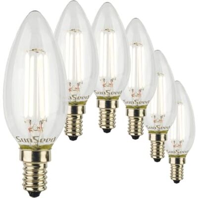 SUNSEED 6x Lampadina E14 Filamento LED Bianco 6W Candela C35 806 Lm Luce Calda 3000K, 60W Equivalente SUNSEED 6x Lampadina E14 Filamento LED Bianco 6W Candela C35 806 Lm Luce Calda 3000K, 60W Equivalente