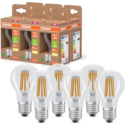 OSRAM LED Superstar Classic A 100 nella forma classica della lampadina, corpo in vetro trasparente, 7,2 W, 1521 lm, attacco E27, 2700 K per luce bianca calda, EEK A, diametro 60 mm, confezione da 6 OSRAM LED Superstar Classic A 100 nella forma classica della lampadina, corpo in vetro trasparente, 7,2 W, 1521 lm, attacco E27, 2700 K per luce bianca calda, EEK A, diametro 60 mm, confezione da 6