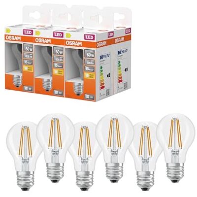 OSRAM Lampada LED Star bulb A60 filamento, 2700 K bianco caldo, 5,9 W, E27, trasparente, 806 lm, 15.000 ore, per lampade da soffitto e da terra, soggiorno,6-Pack OSRAM Lampada LED Star bulb A60 filamento, 2700 K bianco caldo, 5,9 W, E27, trasparente, 806 lm, 15.000 ore, per lampade da soffitto e da terra, soggiorno,6-Pack