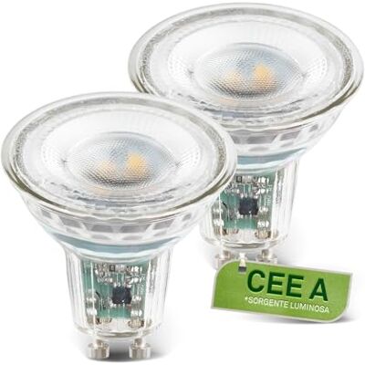 Briloner Set di 2 lampade LED vetro GU10, CEE A, 2,5W 450 lm, luce bianca calda, lampadina LED illuminazione interna, riflettore uso domestico, 50x56 mm Briloner Set di 2 lampade LED vetro GU10, CEE A, 2,5W 450 lm, luce bianca calda, lampadina LED illuminazione interna, riflettore uso domestico, 50x56 mm