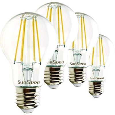 SUNSEED 4x Lampadina E27 Filamento LED 7W Goccia A60 806 Lumen Luce Naturale 4000K, 60W Equivalente SUNSEED 4x Lampadina E27 Filamento LED 7W Goccia A60 806 Lumen Luce Naturale 4000K, 60W Equivalente