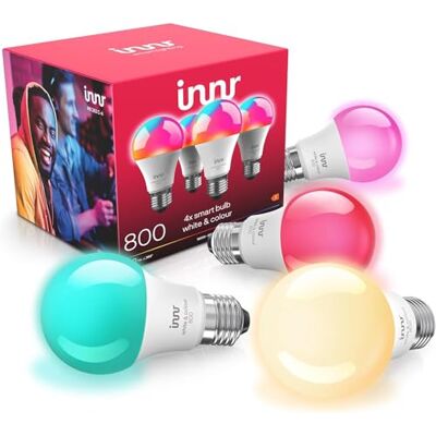 innr Lampadina Smart E27, per Hue* e hub Zigbee, Confezione da 4 LED RGB, Bianco e Colori, 16 Milioni di Colori, 880 lumen, Dimmerabili innr Lampadina Smart E27, per Hue* e hub Zigbee, Confezione da 4 LED RGB, Bianco e Colori, 16 Milioni di Colori, 880 lumen, Dimmerabili
