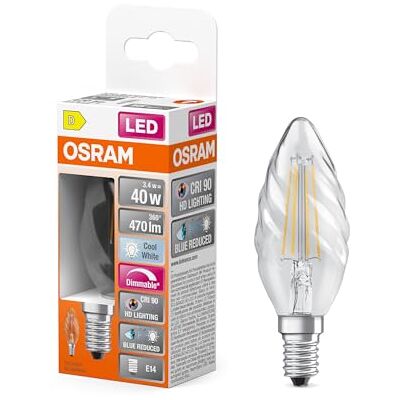 OSRAM Lamps Lampada LED, Candela Ritorta, E14, 3.4 Watt, Trasparente, Bianco Freddo, 4000 Kelvin OSRAM Lamps Lampada LED, Candela Ritorta, E14, 3.4 Watt, Trasparente, Bianco Freddo, 4000 Kelvin