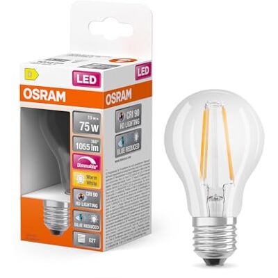 OSRAM Lamps Lampada LED, Forma a Lampadina, E27, 7.5 Watt, Trasparente, Bianco Caldo, 2700 Kelvin OSRAM Lamps Lampada LED, Forma a Lampadina, E27, 7.5 Watt, Trasparente, Bianco Caldo, 2700 Kelvin
