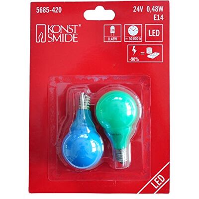 Konstsmide Lampadina LED per birra giardino catene, blister da 2 pezzi, 3 Blu, 3 verdi diodi, 24 V, 0,24 W, E14 vite filettatura 5685 – 420 Konstsmide Lampadina LED per birra giardino catene, blister da 2 pezzi, 3 Blu, 3 verdi diodi, 24 V, 0,24 W, E14 vite filettatura 5685 – 420