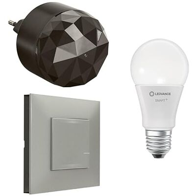 Legrand Valena Next Starter Pack con Netatmo, 1 gateway, 1 comando di illuminazione wireless + 1 lampadina intelligente E27, classica/alluminio Legrand Valena Next Starter Pack con Netatmo, 1 gateway, 1 comando di illuminazione wireless + 1 lampadina intelligente E27, classica/alluminio