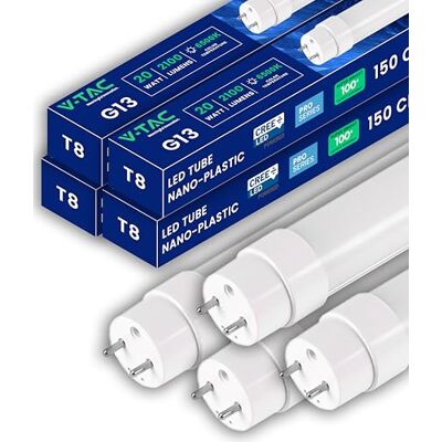 V-TAC 4x Tubi LED 150 CM con attacco G13 20W 2100 Lumen Chip Samsung Tubi LED per Soffitto, Parete, Garage, Negozio Tubo LED forma T8 Sostituzione Neon Luce 6400K Bianca Fredda V-TAC 4x Tubi LED 150 CM con attacco G13 20W 2100 Lumen Chip Samsung Tubi LED per Soffitto, Parete, Garage, Negozio Tubo LED forma T8 Sostituzione Neon Luce 6400K Bianca Fredda