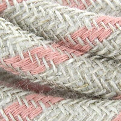 CHACON Câble textile coton stripes vieux rose et lin naturel 3m CHACON Câble textile coton stripes vieux rose et lin naturel 3m