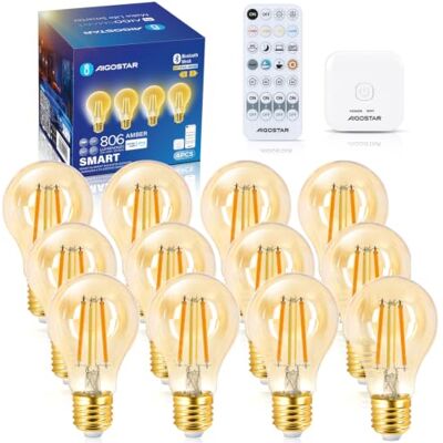 Aigostar igostar Lampadine Alexa Intelligente Bluetooth Mesh A60 6W 2700-6500K 12pz 806LM E27 Filamento Vintage/ Regolabile Caldo-Freddo / Scene e Timer/ Telecomando+ Gateway/Dimmerabile/Luce Senza Sfarfallio Aigostar igostar Lampadine Alexa Intelligente Bluetooth Mesh A60 6W 2700-6500K 12pz 806LM E27 Filamento Vintage/ Regolabile Caldo-Freddo / Scene e Timer/ Telecomando+ Gateway/Dimmerabile/Luce Senza Sfarfallio