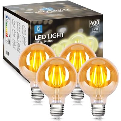 Aigostar Lampadina Vintage Edison LED E27 4W Equivalenti a 35W, Luce Calda 2200K, 400Lm, CRI>80, G80 Stile Vintage Lampadine Decorativo, Non Dimmerabile, Pacco da 4 Pezzi Aigostar Lampadina Vintage Edison LED E27 4W Equivalenti a 35W, Luce Calda 2200K, 400Lm, CRI>80, G80 Stile Vintage Lampadine Decorativo, Non Dimmerabile, Pacco da 4 Pezzi