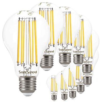 SUNSEED 10x Lampadina E27 Filamento LED 13W Goccia A66 1800 Lm Luce Naturale 4000K, 115W Equivalente SUNSEED 10x Lampadina E27 Filamento LED 13W Goccia A66 1800 Lm Luce Naturale 4000K, 115W Equivalente
