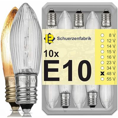 Schuerzenfabrik 10x lampadina a lume di candela conica E10 48V 3W per lampadina di ricambio per illuminazione natalizia per catena luminosa gialla Schuerzenfabrik 10x lampadina a lume di candela conica E10 48V 3W per lampadina di ricambio per illuminazione natalizia per catena luminosa gialla