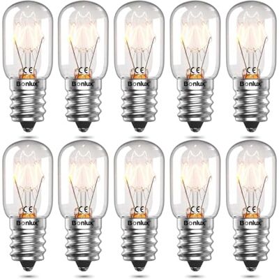 Bonlux Confezione da 10 lampadine E14 da per frigorifero, ad alta temperatura, 300°, dimmerabili, E14 SES, attacco Edison piccolo, lampadina pigmea T22 Bonlux Confezione da 10 lampadine E14 da per frigorifero, ad alta temperatura, 300°, dimmerabili, E14 SES, attacco Edison piccolo, lampadina pigmea T22