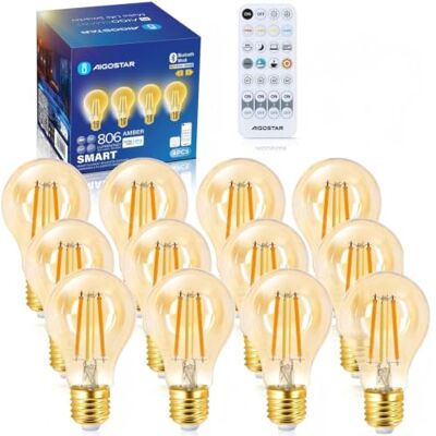 Aigostar Lampadine Alexa Intelligente Bluetooth Mesh A60 6W 2700-6500K 12pz 806LM E27 Filamento Vintage/ Regolabile Caldo-Freddo / Scene e Timer/ Telecomando/ Dimmerabile/ Luce Senza Sfarfallio Aigostar Lampadine Alexa Intelligente Bluetooth Mesh A60 6W 2700-6500K 12pz 806LM E27 Filamento Vintage/ Regolabile Caldo-Freddo / Scene e Timer/ Telecomando/ Dimmerabile/ Luce Senza Sfarfallio