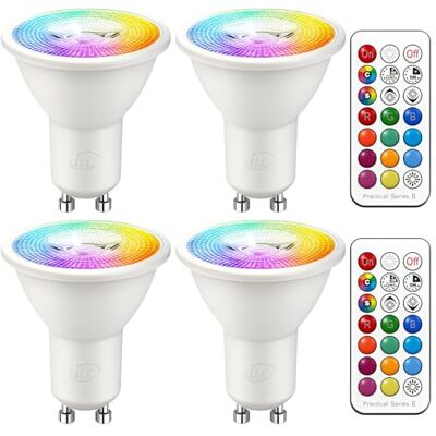 iLC LED Lampadine Faretto GU10 colorate Cambiare colore Lampadina RGB Bianco Dimmerabile Caldo 2700K Equivalenti a 40 W 5 Watt RGBW Colori Telecomando Incluso (Confezione da 4) iLC LED Lampadine Faretto GU10 colorate Cambiare colore Lampadina RGB Bianco Dimmerabile Caldo 2700K Equivalenti a 40 W 5 Watt RGBW Colori Telecomando Incluso (Confezione da 4)