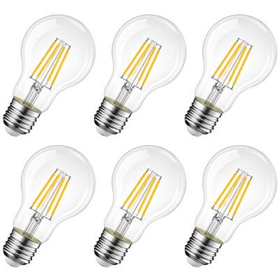 LVWIT Lampadine a Filamento LED E27, 4W Equivalenti a 40W, 470LM, 2700K, Luce Bianca Calda, A60, Consumo Basso, Risparmio Energetico, Non Dimmerabile, Confezione a 6 Pezzi. LVWIT Lampadine a Filamento LED E27, 4W Equivalenti a 40W, 470LM, 2700K, Luce Bianca Calda, A60, Consumo Basso, Risparmio Energetico, Non Dimmerabile, Confezione a 6 Pezzi.