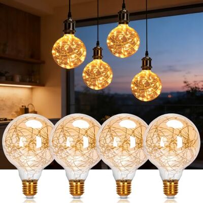 Aigostar Lampadina LED E27 G95 Vintage 1.2W, Luce Calda 2500K, 50 Lumen, Lampadina Globo Filamento in Rame Decorativa Vintage Edison, Lampadina LED Retrò, Non Dimmerabile, Confezione da 4 Aigostar Lampadina LED E27 G95 Vintage 1.2W, Luce Calda 2500K, 50 Lumen, Lampadina Globo Filamento in Rame Decorativa Vintage Edison, Lampadina LED Retrò, Non Dimmerabile, Confezione da 4