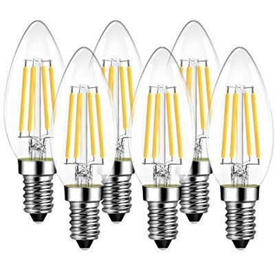 LVWIT Lampadina Filamento LED E14, C35 a Candela,4W Equivalenti a 40W, 470Lm, Luce Bianca Calda 2700K, Confezione da 6 Pezzi LVWIT Lampadina Filamento LED E14, C35 a Candela,4W Equivalenti a 40W, 470Lm, Luce Bianca Calda 2700K, Confezione da 6 Pezzi