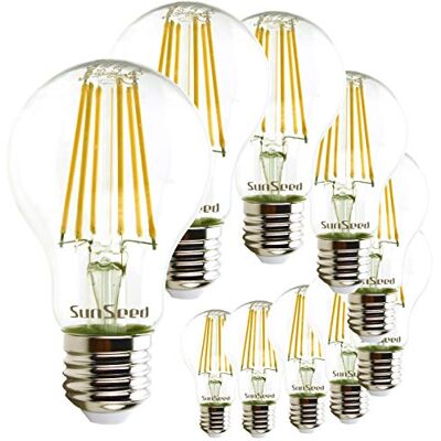 SUNSEED Garanzia 24 mesi 10x Lampadina E27 Filamento LED 9W Goccia A60 1200 Lumen Luce Calda 2700K, 83W Equivalente SUNSEED Garanzia 24 mesi 10x Lampadina E27 Filamento LED 9W Goccia A60 1200 Lumen Luce Calda 2700K, 83W Equivalente