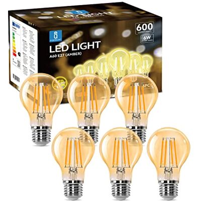Aigostar Lampadina Vintage Edison LED E27 6W Equivalenti a 48W, Luce Calda 2200K, 600Lm, CRI>80, A60 Stile Vintage Lampadine Decorativo, Non Dimmerabile, Pacco da 6 Pezzi Aigostar Lampadina Vintage Edison LED E27 6W Equivalenti a 48W, Luce Calda 2200K, 600Lm, CRI>80, A60 Stile Vintage Lampadine Decorativo, Non Dimmerabile, Pacco da 6 Pezzi