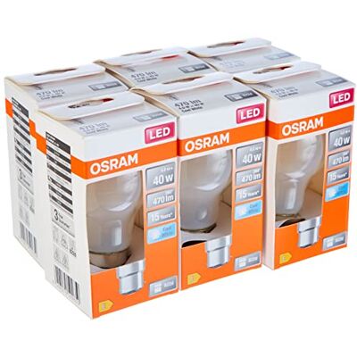 OSRAM Lampada LED, Attacco: B22d, Cool White, 4000 K, 4 W, sostituzione per 40 W Incandescent bulb, opaco, ,Confezione da 6 OSRAM Lampada LED, Attacco: B22d, Cool White, 4000 K, 4 W, sostituzione per 40 W Incandescent bulb, opaco, ,Confezione da 6