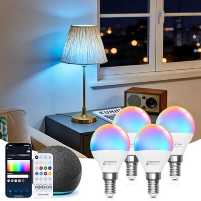 Aigostar Mesh Lampadina Smart Alexa Bluetooth 6.5W G45 E14 LED, RGB & 2700K-6500K, 555LM, 4 Unità (Con Telecomando Bluetooth) Aigostar Mesh Lampadina Smart Alexa Bluetooth 6.5W G45 E14 LED, RGB & 2700K-6500K, 555LM, 4 Unità (Con Telecomando Bluetooth)
