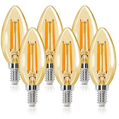 Aigostar Lampadina Stile Vintage Filamento LED E14, C35 8W (Equivalenti a 64W), 880 Lumen, Bianco Caldo 2200K, CRI>80, Ambra Lampadine LED, Pacco da 6 Aigostar Lampadina Stile Vintage Filamento LED E14, C35 8W (Equivalenti a 64W), 880 Lumen, Bianco Caldo 2200K, CRI>80, Ambra Lampadine LED, Pacco da 6